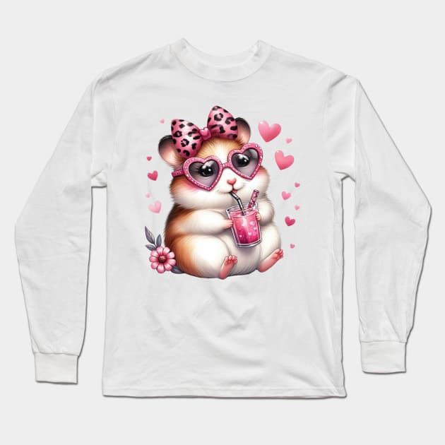 Valentine Mouse Drinking Ice Cream Long Sleeve T-Shirt by Chromatic Fusion Studio